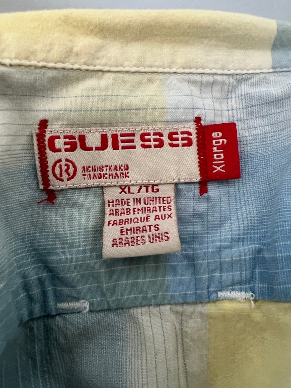 GUESS Men’s Light Blue & Yellow Plaid Cotton Short-Sleeve Button Shirt - Size XL - Picture 7 of 12